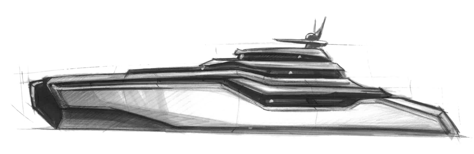 Bozzetto di uno yacht di lusso su misura e personalizzabile